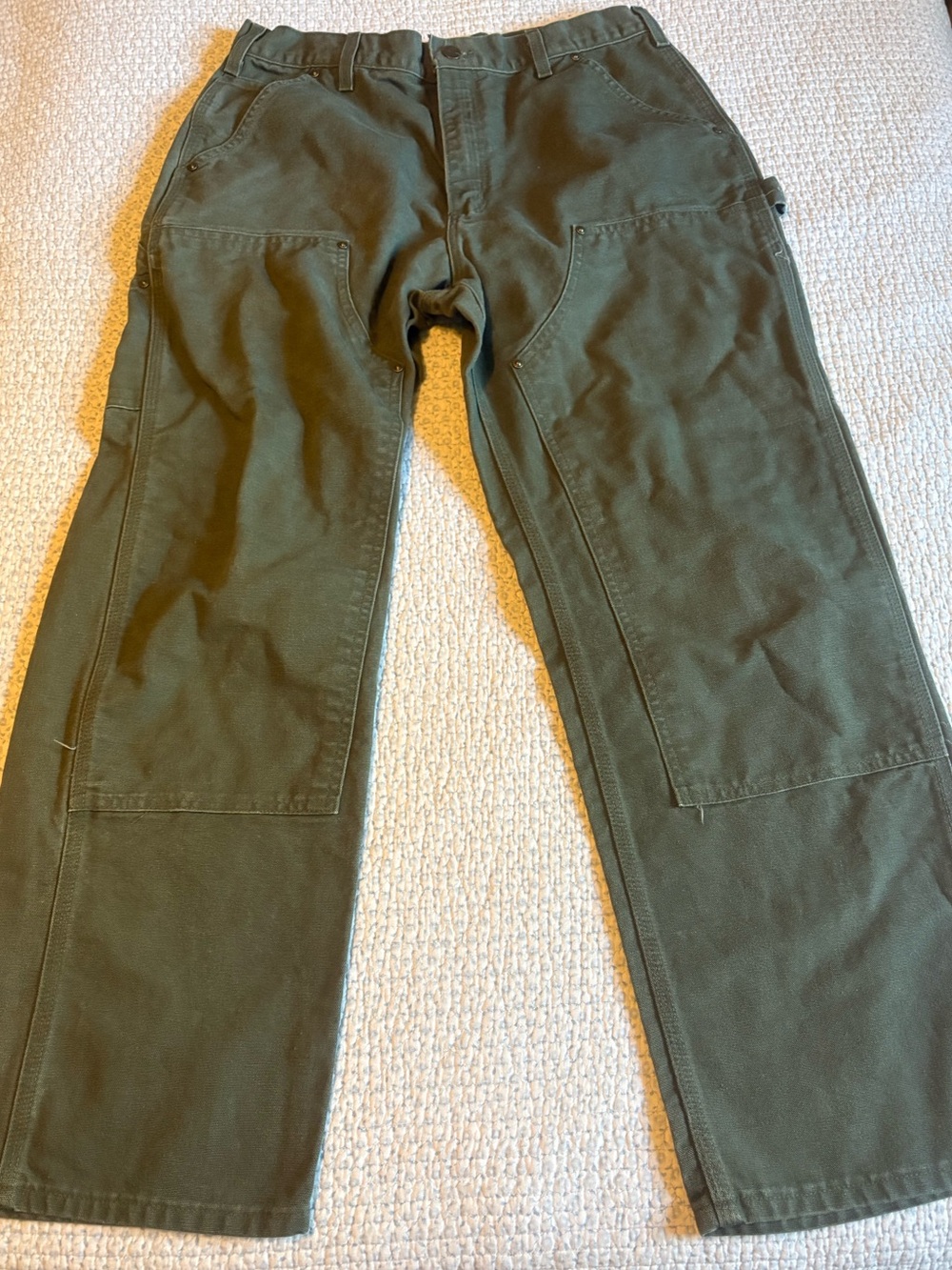 Carhartt B136 MOS Double Knee Washed Duck Dungaree Work Pants 34x30 Moss Green